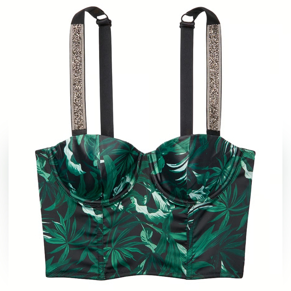 VS Lightly-Lined Logo Strap Balconette Leafy Bra Top 36D
